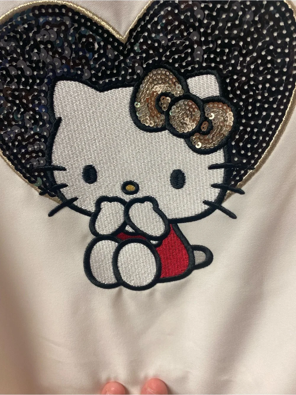 Hello Kitty Removable Faux Fur Collar Dress - Cream with Black & Red Accents